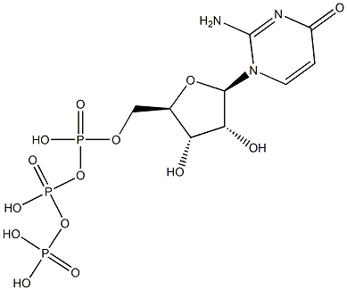 2-Amino-1-[5-O-[hydroxy[[hydroxy(phosphonooxy)phosphinyl]oxy]phosphinyl]-beta-D-ribofuranosyl]-4(1H)-pyrimidinone Struktur