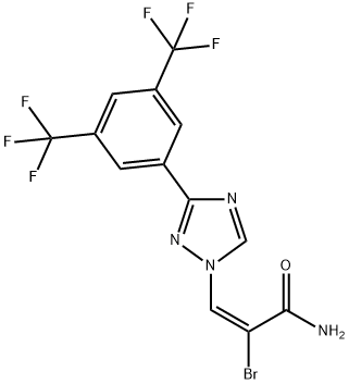 2-Propenamide, 3-[3-[3,5-bis(trifluoromethyl)phenyl]-1H-1,2,4-triazol-1-yl]-2-bromo-, (2E)- Struktur