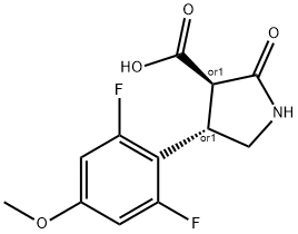 (3S,4R)-4-(2,6-difluoro-4-methoxyphenyl)-2-oxopyrrolidine-3-carboxylicacid Struktur