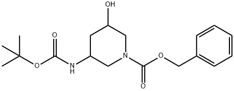 1-piperidinecarboxylic acid, 3-[[(1,1-dimethylethoxy)carbonyl]amino]-5-hydroxy-, phenylmethyl ester Struktur