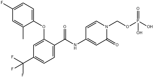 (4-(2-(4-fluoro-2-methylphenoxy)-4-(trifluoromethyl)benzamido)-2-oxo-1l4,2l5-pyridin-1-yl)methyldihydrogenphosphate Struktur