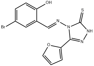 (E)-4-bromo-2-(((3-(furan-2-yl)-5-mercapto-4H-1,2,4-triazol-4-yl)imino)methyl)phenol Struktur