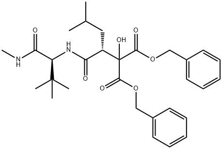 Propanedioic acid, [1-[[[2,2-dimethyl-1-[(methylamino)carbonyl]propyl]amino]carbonyl]-3-methylbutyl]hydroxy-, bis(phenylmethyl) ester, [S-(R*,S*)]- (9CI) Struktur