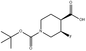 (3R,4S)-1-(tert-butoxycarbonyl)-3-fluoropiperidine-4-carboxylic acid Struktur