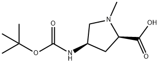 D-Proline, 4-[[(1,1-dimethylethoxy)carbonyl]amino]-1-methyl-, (4R)- Struktur