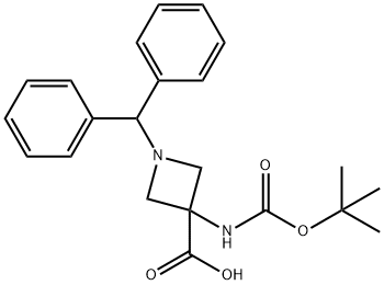 1-benzhydryl-3-((tert-butoxycarbonyl)amino)azetidine-3-carboxylic acid Struktur