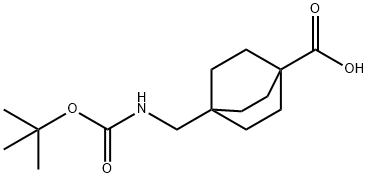 4-(((tert-Butoxycarbonyl)amino)methyl)bicyclo[2.2.2]octane-1-carboxylicacid Struktur