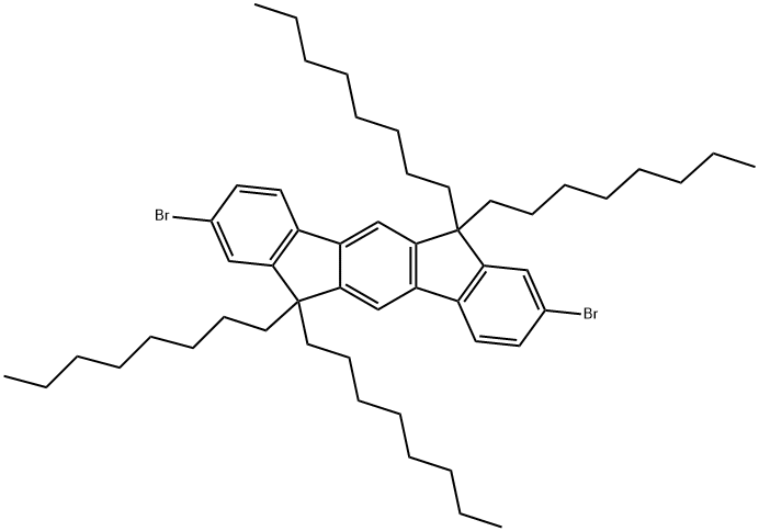 2,8-Dibromo-6,12-dihydro-6,6,12,12-tetraoctyl-indeno[1,2-b]fluorene
		
	 Struktur