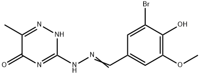 (Z)-3-(2-(3-bromo-4-hydroxy-5-methoxybenzylidene)hydrazinyl)-6-methyl-1,2,4-triazin-5-ol Struktur