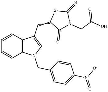 (Z)-2-(5-((1-(4-nitrobenzyl)-1H-indol-3-yl)methylene)-4-oxo-2-thioxothiazolidin-3-yl)acetic acid Struktur