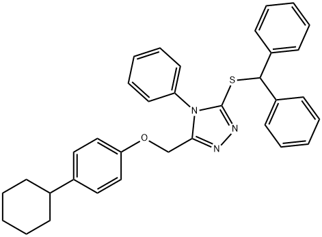 3-[(4-cyclohexylphenoxy)methyl]-5-[(diphenylmethyl)sulfanyl]-4-phenyl-4H-1,2,4-triazole Struktur