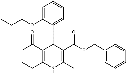 benzyl 2-methyl-5-oxo-4-(2-propoxyphenyl)-1,4,5,6,7,8-hexahydroquinoline-3-carboxylate Struktur