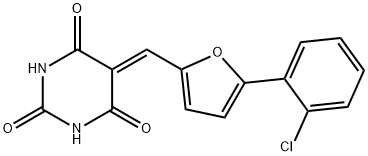 5-{[5-(2-chlorophenyl)furan-2-yl]methylidene}pyrimidine-2,4,6(1H,3H,5H)-trione Struktur