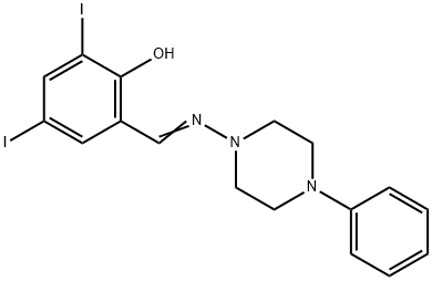 (E)-2,4-diiodo-6-(((4-phenylpiperazin-1-yl)imino)methyl)phenol Struktur