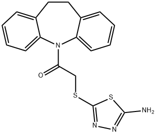 2-[(5-amino-1,3,4-thiadiazol-2-yl)sulfanyl]-1-(10,11-dihydro-5H-dibenzo[b,f]azepin-5-yl)ethanone Struktur