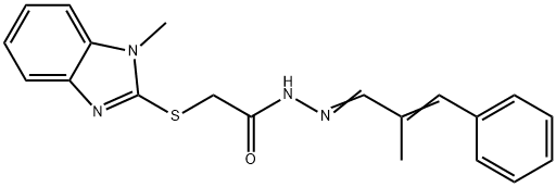 2-[(1-methyl-1H-benzimidazol-2-yl)sulfanyl]-N'-[(1E,2E)-2-methyl-3-phenylprop-2-en-1-ylidene]acetohydrazide Struktur