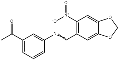 1-(3-{[(6-nitro-1,3-benzodioxol-5-yl)methylene]amino}phenyl)ethanone Struktur