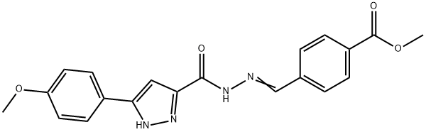 methyl 4-[(E)-(2-{[3-(4-methoxyphenyl)-1H-pyrazol-5-yl]carbonyl}hydrazinylidene)methyl]benzoate Struktur