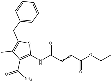 ethyl (2E)-4-[(5-benzyl-3-carbamoyl-4-methylthiophen-2-yl)amino]-4-oxobut-2-enoate Struktur