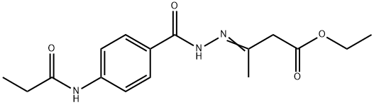 ethyl (3E)-3-(2-{[4-(propanoylamino)phenyl]carbonyl}hydrazinylidene)butanoate Struktur