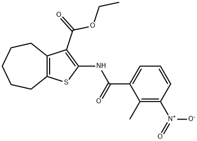 ethyl 2-(2-methyl-3-nitrobenzamido)-5,6,7,8-tetrahydro-4H-cyclohepta[b]thiophene-3-carboxylate Struktur