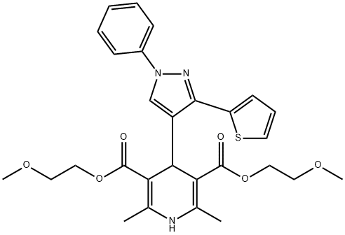 bis(2-methoxyethyl) 2,6-dimethyl-4-[1-phenyl-3-(thiophen-2-yl)-1H-pyrazol-4-yl]-1,4-dihydropyridine-3,5-dicarboxylate Struktur