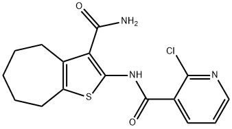 N-(3-carbamoyl-5,6,7,8-tetrahydro-4H-cyclohepta[b]thiophen-2-yl)-2-chloropyridine-3-carboxamide Struktur