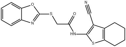 2-(1,3-benzoxazol-2-ylsulfanyl)-N-(3-cyano-4,5,6,7-tetrahydro-1-benzothiophen-2-yl)acetamide Struktur