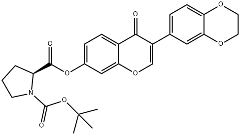(S)-1-tert-butyl 2-(3-(2,3-dihydrobenzo[b][1,4]dioxin-6-yl)-4-oxo-4H-chromen-7-yl) pyrrolidine-1,2-dicarboxylate Struktur