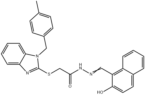 (E)-N'-((2-hydroxynaphthalen-1-yl)methylene)-2-((1-(4-methylbenzyl)-1H-benzo[d]imidazol-2-yl)thio)acetohydrazide Struktur