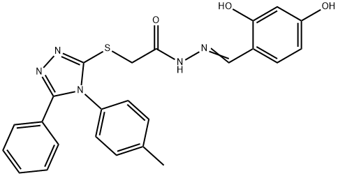 (E)-N'-(2,4-dihydroxybenzylidene)-2-((5-phenyl-4-(p-tolyl)-4H-1,2,4-triazol-3-yl)thio)acetohydrazide Struktur