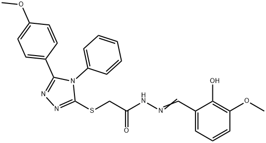 N'-[(E)-(2-hydroxy-3-methoxyphenyl)methylidene]-2-{[5-(4-methoxyphenyl)-4-phenyl-4H-1,2,4-triazol-3-yl]sulfanyl}acetohydrazide Struktur
