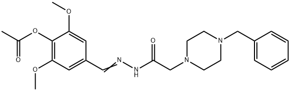 (E)-4-((2-(2-(4-benzylpiperazin-1-yl)acetyl)hydrazono)methyl)-2,6-dimethoxyphenyl acetate Struktur