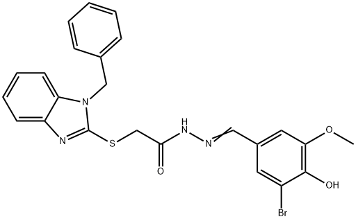 (E)-2-((1-benzyl-1H-benzo[d]imidazol-2-yl)thio)-N'-(3-bromo-4-hydroxy-5-methoxybenzylidene)acetohydrazide Struktur