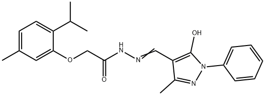 N'-[(E)-(5-hydroxy-3-methyl-1-phenyl-1H-pyrazol-4-yl)methylidene]-2-[5-methyl-2-(propan-2-yl)phenoxy]acetohydrazide Struktur