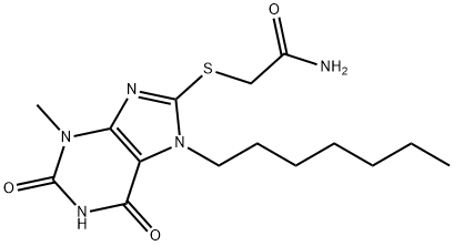 2-[(7-heptyl-3-methyl-2,6-dioxo-2,3,6,7-tetrahydro-1H-purin-8-yl)sulfanyl]acetamide Struktur