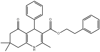 phenethyl 2,7,7-trimethyl-5-oxo-4-phenyl-1,4,5,6,7,8-hexahydroquinoline-3-carboxylate Struktur