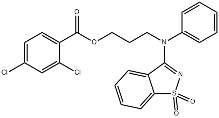 3-((1,1-dioxidobenzo[d]isothiazol-3-yl)(phenyl)amino)propyl 2,4-dichlorobenzoate Struktur