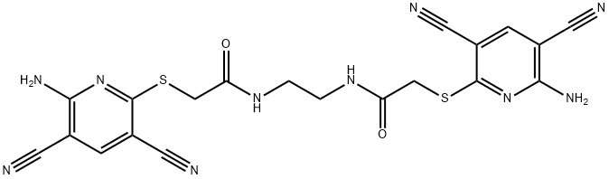 N,N'-ethane-1,2-diylbis{2-[(6-amino-3,5-dicyanopyridin-2-yl)sulfanyl]acetamide} Struktur