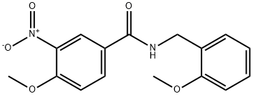 4-methoxy-N-(2-methoxybenzyl)-3-nitrobenzamide Struktur