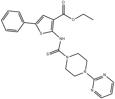 ethyl 5-phenyl-2-(4-(pyrimidin-2-yl)piperazine-1-carbothioamido)thiophene-3-carboxylate Struktur