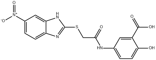 2-hydroxy-5-({[(5-nitro-1H-benzimidazol-2-yl)sulfanyl]acetyl}amino)benzoic acid Struktur