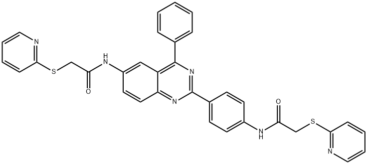 N-[4-phenyl-2-(4-{[(pyridin-2-ylsulfanyl)acetyl]amino}phenyl)quinazolin-6-yl]-2-(pyridin-2-ylsulfanyl)acetamide Struktur