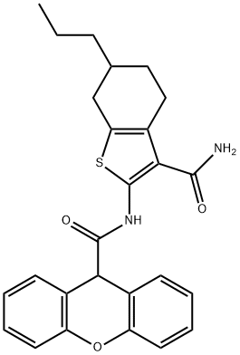 N-(3-carbamoyl-6-propyl-4,5,6,7-tetrahydro-1-benzothiophen-2-yl)-9H-xanthene-9-carboxamide Struktur