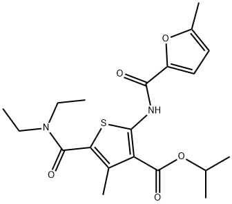 isopropyl 5-[(diethylamino)carbonyl]-4-methyl-2-[(5-methyl-2-furoyl)amino]-3-thiophenecarboxylate Struktur