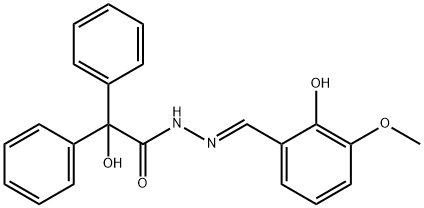 (E)-2-hydroxy-N'-(2-hydroxy-3-methoxybenzylidene)-2,2-diphenylacetohydrazide Struktur