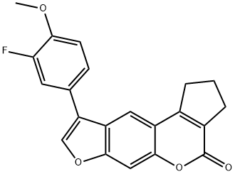 9-(3-fluoro-4-methoxyphenyl)-2,3-dihydrocyclopenta[c]furo[3,2-g]chromen-4(1H)-one Struktur