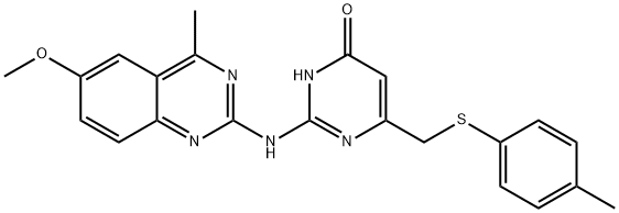 2-[(6-methoxy-4-methylquinazolin-2-yl)amino]-6-{[(4-methylphenyl)sulfanyl]methyl}pyrimidin-4(3H)-one Struktur