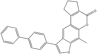 9-([1,1'-biphenyl]-4-yl)-6-methyl-2,3-dihydrocyclopenta[c]furo[3,2-g]chromen-4(1H)-one Struktur