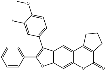 9-(3-fluoro-4-methoxyphenyl)-8-phenyl-2,3-dihydrocyclopenta[c]furo[3,2-g]chromen-4(1H)-one Struktur